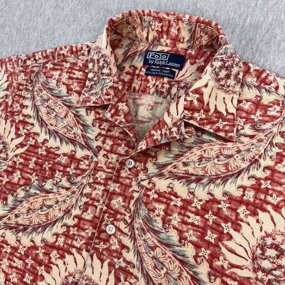Vintage Polo Ralph Lauren Loop Collar Camp Shirt Mens L (Estimate) Linen Floral - Picture 1 of 11